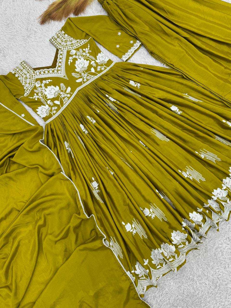 Chinon Silk  Ladies Sharara Embroidery  Salwar Suits